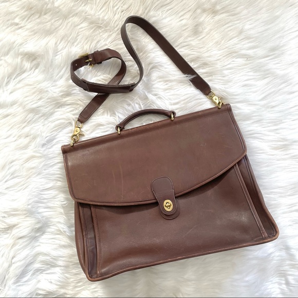 Vintage brown cowhide leather coach messenger laptop bag - Picture 1 of 12